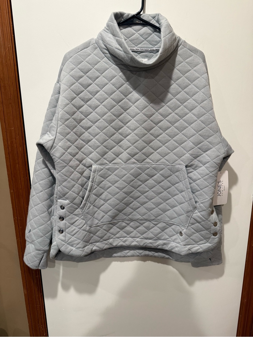 Jones New York Sport Quilted Funnel-Neck Pullover in Light Gray